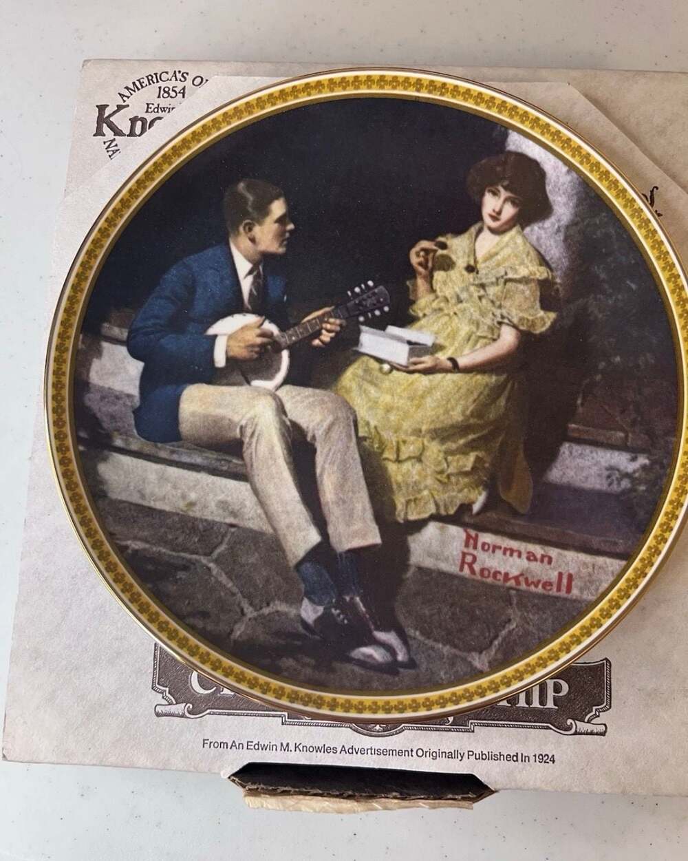 Edwin M. Knowles Norman Rockwell 'Pondering on the Porch' Collector Plate